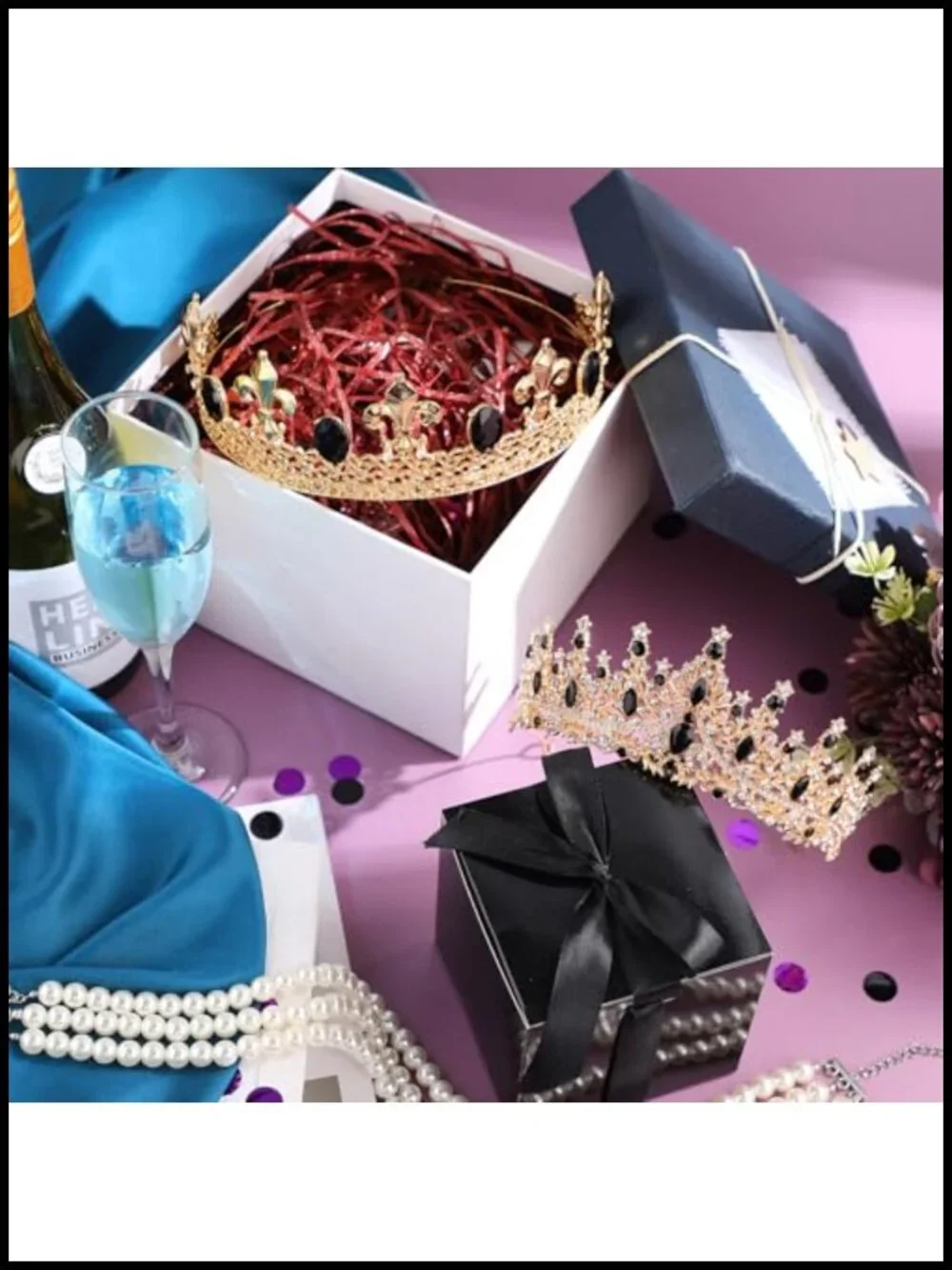 Rhinestone Crystal King Queen Crown Set, Baroque Prom Cosplay Accessory